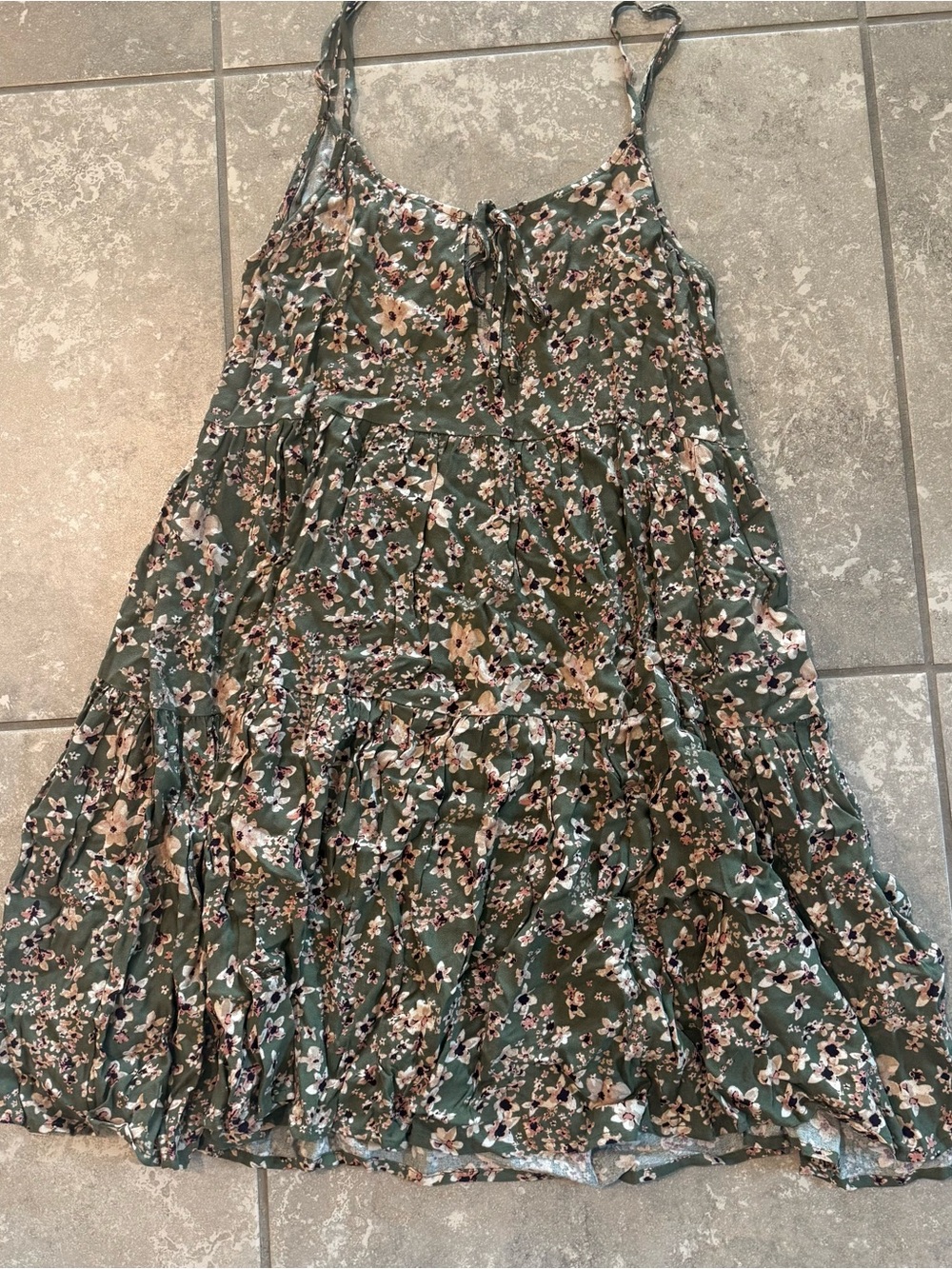 NanaMacs Olive Green Floral Maxi Dress with Cream & Blush Details